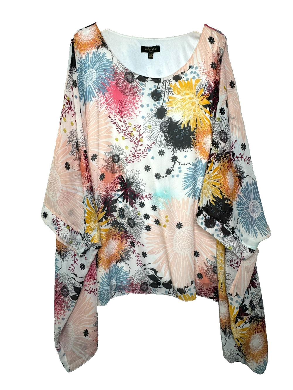 Melissa Paige Top Womens 3X Kimono Sleeve Semi Sheer Multicolor Lined Boho Art